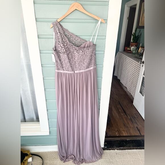 David’s bridal NWT lace one shoulder dress gown portobello purple bridesmaid 12 - Picture 8 of 9